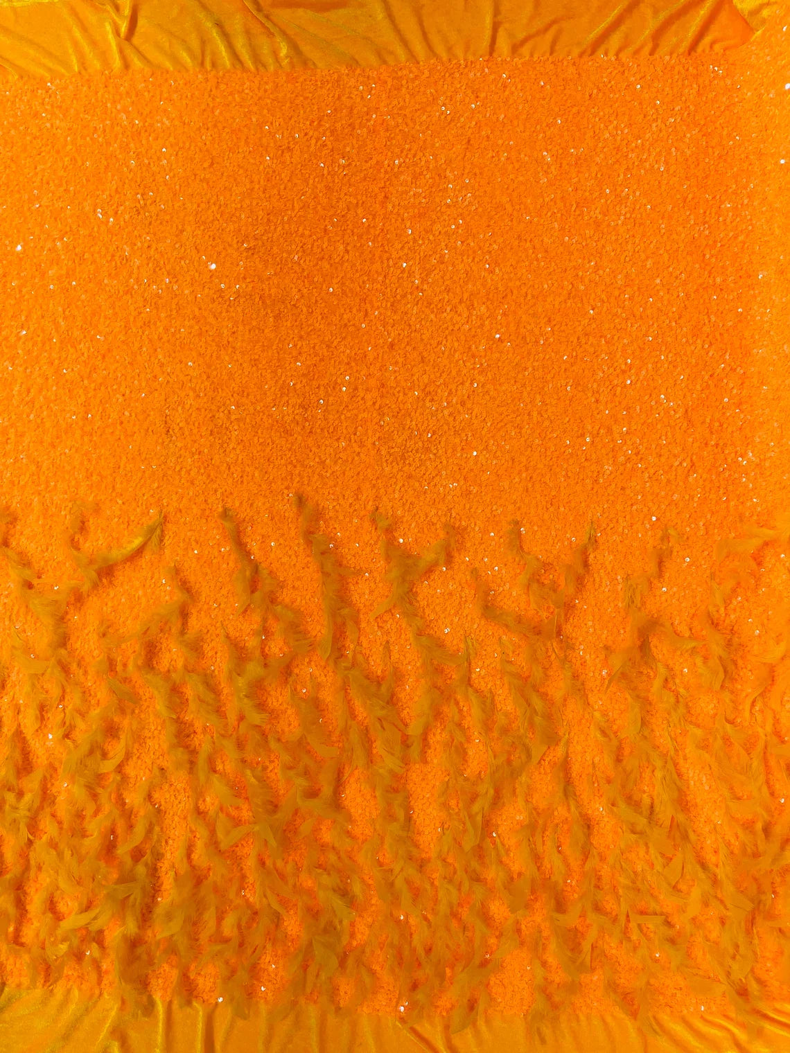 Feather Sequin Velvet Fabric - Neon Orange - 5mm Sequins Velvet 2 Way Stretch 58/60" Fabric By Yard