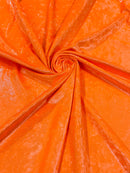 Iridescent Foggy Foil Fabric - Neon Orange - Oil Slick 58/60" Stretch Foil Velvet Black Light Fabric By Yard