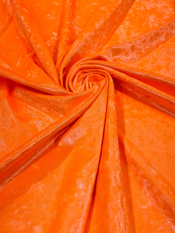 Iridescent Foggy Foil Fabric - Neon Orange - Oil Slick 58/60" Stretch Foil Velvet Black Light Fabric By Yard
