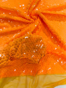 Round Large Sequins - Neon Orange - Paillette Large Round Sequins Design Fabric By Yard