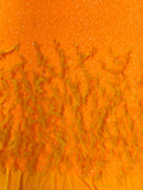 Feather Sequin Velvet Fabric - Neon Orange - 5mm Sequins Velvet 2 Way Stretch 58/60" Fabric By Yard