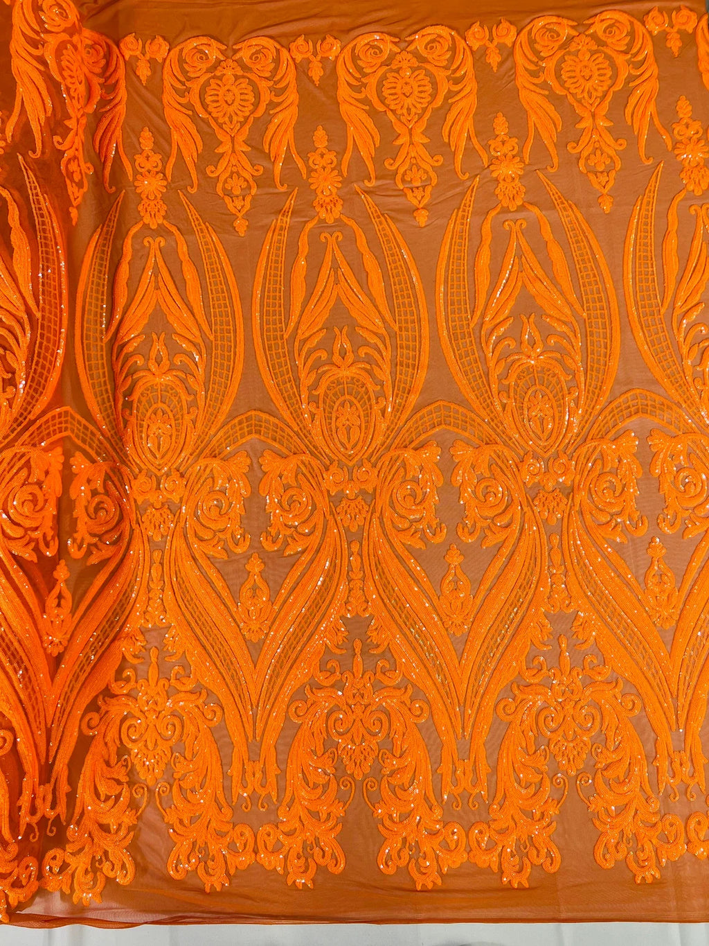 Damask Sequins Fabric - 4 Way Stretch Big Damask Sequins Fabric - Pick Color - 25 Yard Roll