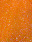 Stretch Velvet Sequins Fabric - Neon Orange Hologram - Velvet Sequins 2 Way Stretch 58/60” By Yard