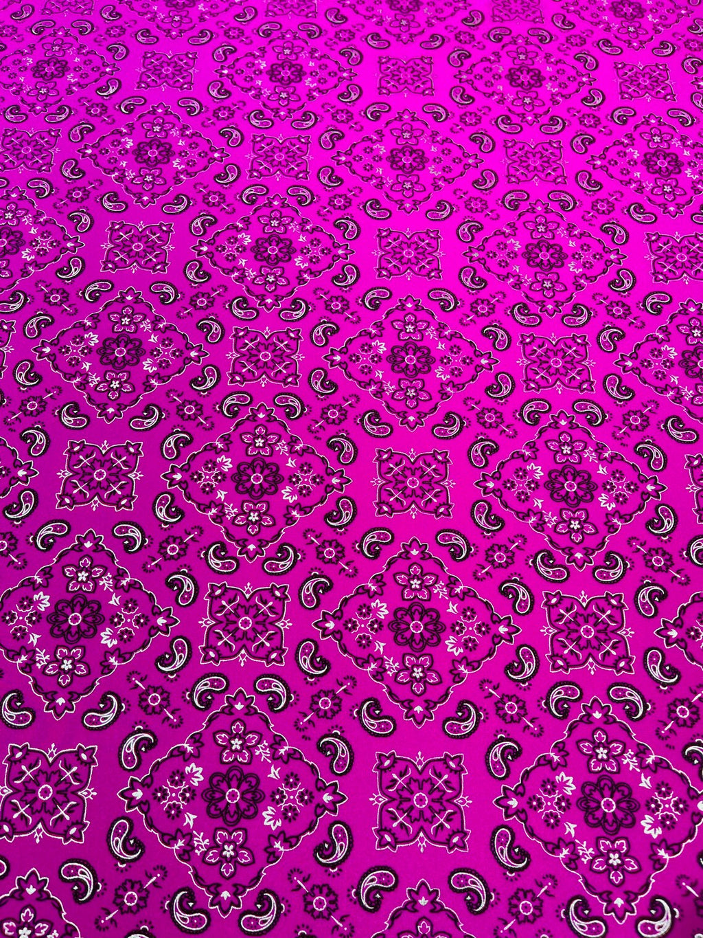 Bandana Print Fabrics - Neon Pink - Lycra Spandex Bandana Fabric Sold By The Yard