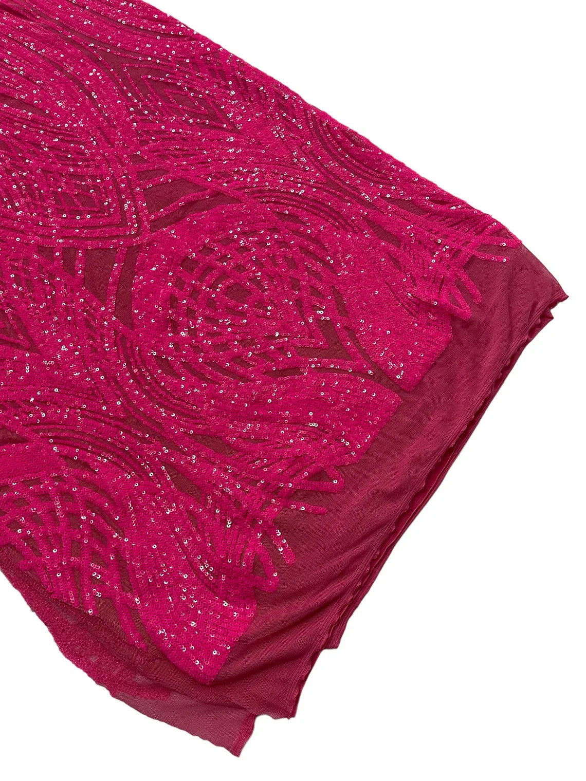 Long Wavy Pattern Sequins - Neon Pink - 4 Way Stretch Sequins Fabric Line Design By Yard
