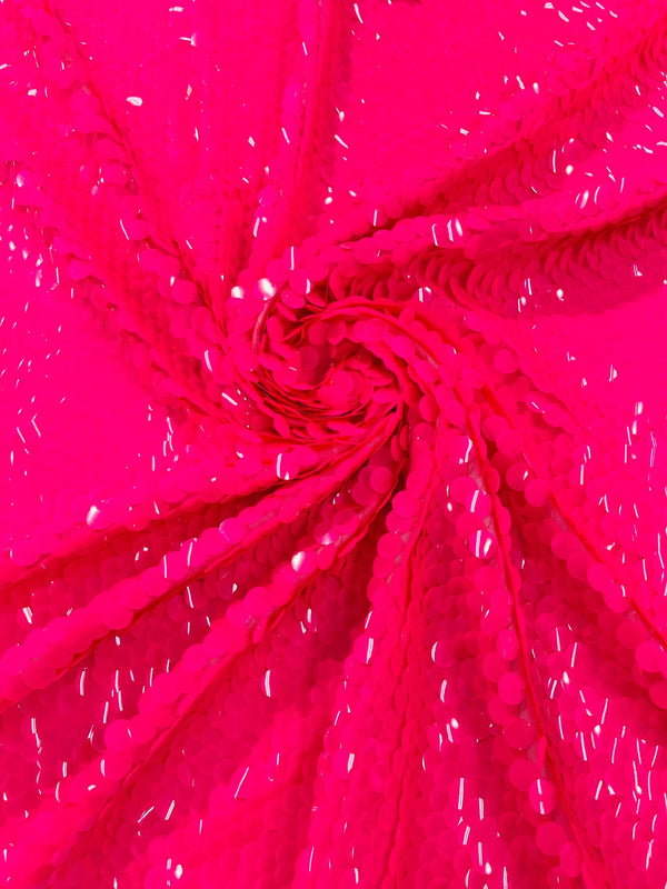 Round Large Sequins - Neon Pink - Paillette Large Round Sequins Design Fabric By Yard