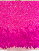 Feather Sequin Velvet Fabric - Neon Pink - 5mm Sequins Velvet 2 Way Stretch 58/60" Fabric By Yard