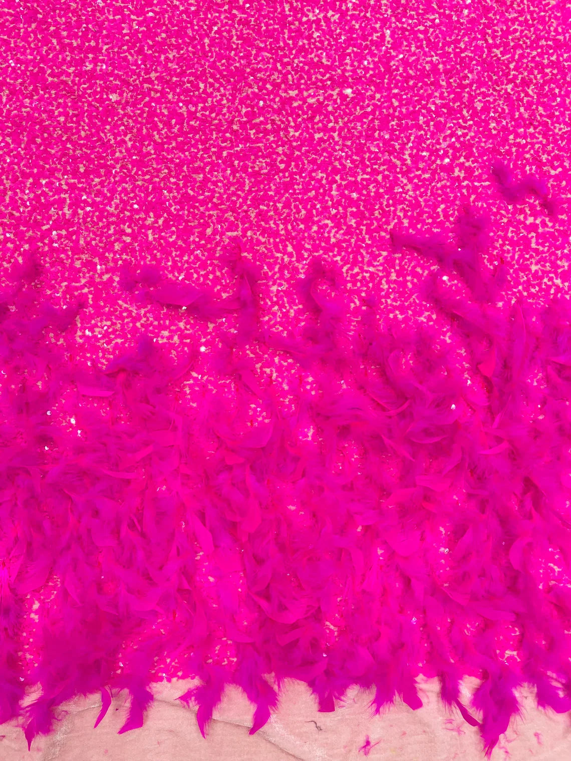 Feather Sequin Velvet Fabric - Neon Pink - 5mm Sequins Velvet 2 Way Stretch 58/60" Fabric By Yard