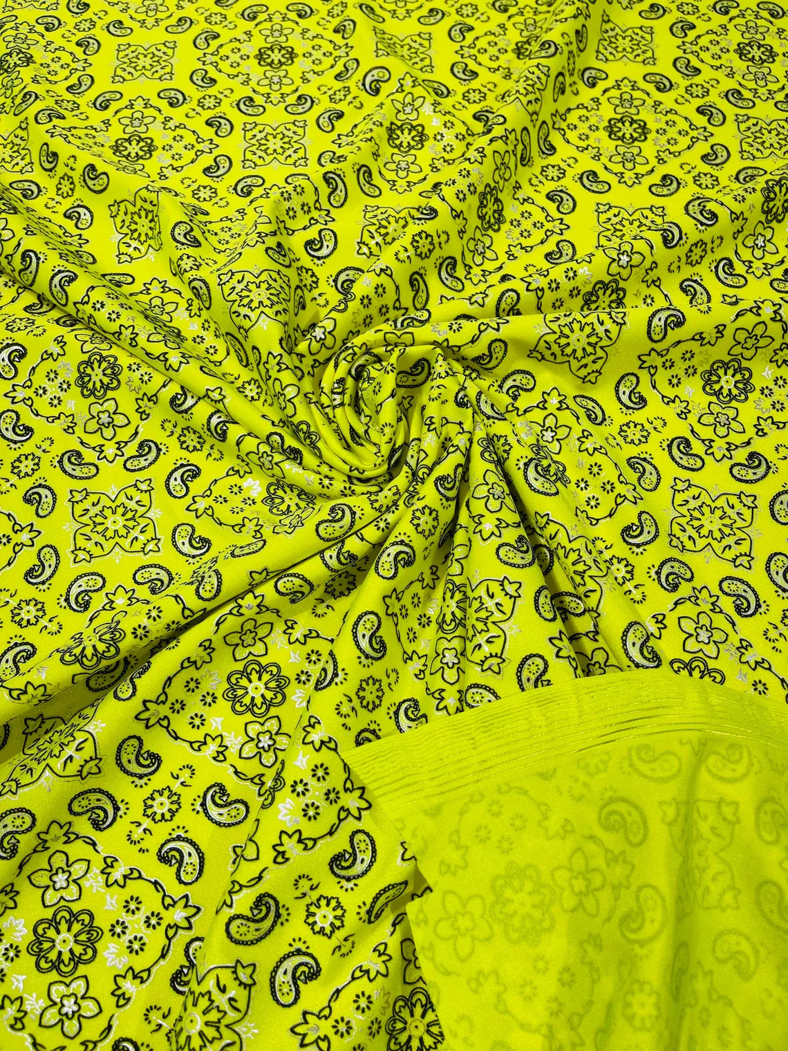Bandana Print Fabrics - Neon Yellow - Lycra Spandex Bandana Fabric Sold By The Yard
