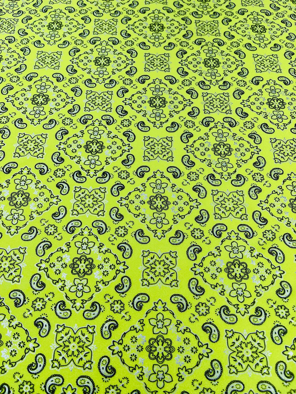 Bandana Print Fabrics - Neon Yellow - Lycra Spandex Bandana Fabric Sold By The Yard