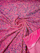 Stretch Velvet Sequins Fabric - New Iridescent Clear on Pink- Velvet Sequins 2 Way Stretch 58/60” By Yard