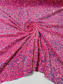 Stretch Velvet Sequins Fabric - New Iridescent Clear on Pink- Velvet Sequins 2 Way Stretch 58/60” By Yard