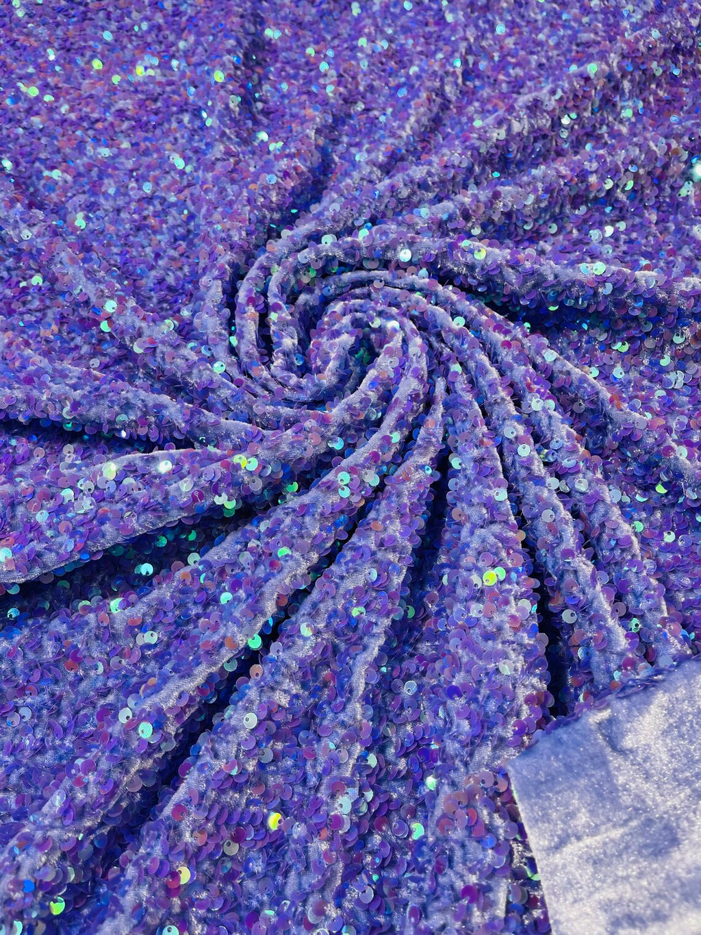 Stretch Velvet Sequins Fabric - New Iridescent Lavender - Velvet Sequins 2 Way Stretch 58/60” By Yard