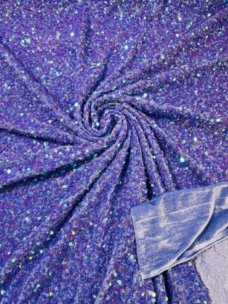 Stretch Velvet Sequins Fabric - New Iridescent Lavender - Velvet Sequins 2 Way Stretch 58/60” By Yard