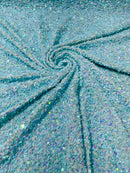 Stretch Velvet Sequins Fabric - New Mint Iridescent - Velvet Sequins 2 Way Stretch 58/60” By Yard