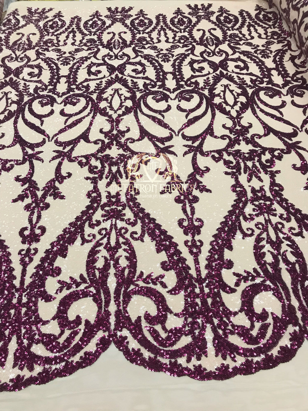 Two Tone Sequins - Magenta / Nude - 4 Way Stretch Fancy Design Mesh Fabric Sold By The Yard