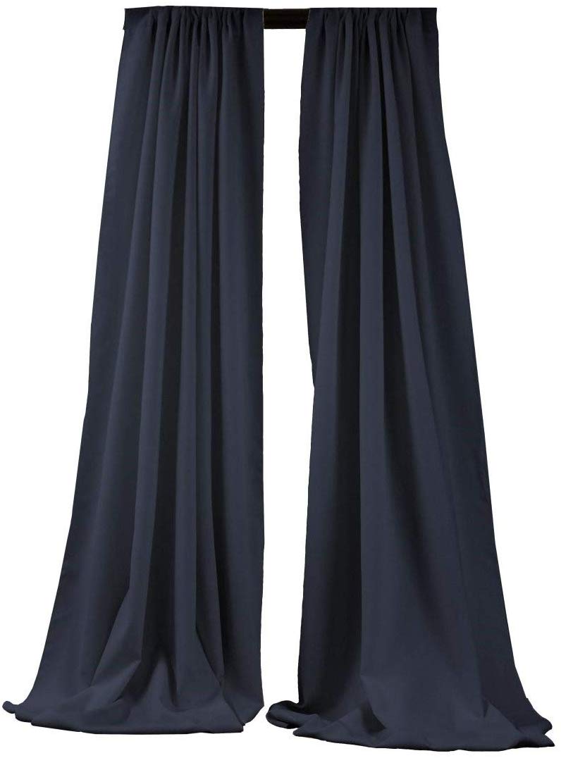 5 Feet x 10 Feet - Navy Blue -  Polyester Backdrop Drape Curtains, Polyester Poplin Backdrop 1 Pair