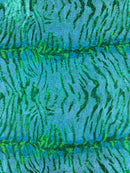 Tiger Design Spandex Fabric - Ocean Green - 58/60" Animal Print Mystique 4 Way Stretch Fabric By Yard