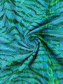 Tiger Design Spandex Fabric - Ocean Green - 58/60" Animal Print Mystique 4 Way Stretch Fabric By Yard