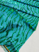 Tiger Design Spandex Fabric - Ocean Green - 58/60" Animal Print Mystique 4 Way Stretch Fabric By Yard