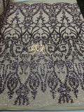 Two Tone Sequins - Dusty Rose/ Nude - 4 Way Stretch Fancy Design Mesh Fabric Sold By The Yard