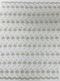 Embroidered Flower Fabric - Off-White / Silver - Floral Design Scalloped Border Fabric By Yard