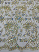 Corded Lace Floral Fabric - Off-White - Hologram Sequins Metallic Thread Floral Fabric by Yard
