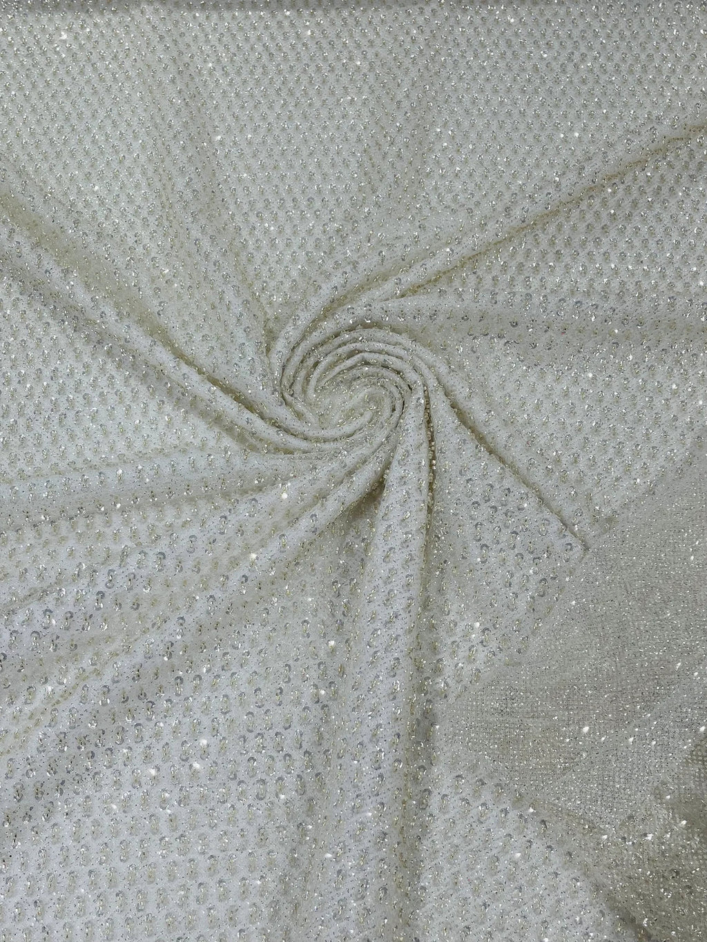 Beaded Glitter Tulle Fabric - Off-White - 60" Wide Shiny Glitter Mesh Fabric Sold By The Yard