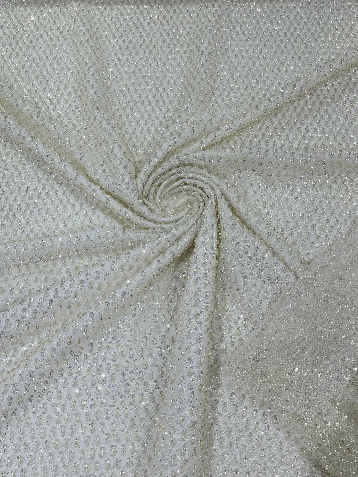 Beaded Glitter Tulle Fabric - Off-White - 60" Wide Shiny Glitter Mesh Fabric Sold By The Yard