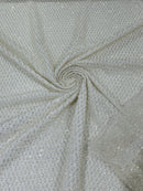 Beaded Glitter Tulle Fabric - Off-White - 60" Wide Shiny Glitter Mesh Fabric Sold By The Yard