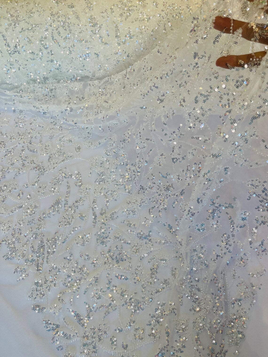 Beaded Floral Plant Design - Off-White - Embroidered Beaded Flower Plants Sequins Fabric By Yard