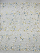 Multi-Color 3D Flower Fabric - Off-White - Multi-Tone 3D Flower Lace Fabrics Sold By Yard