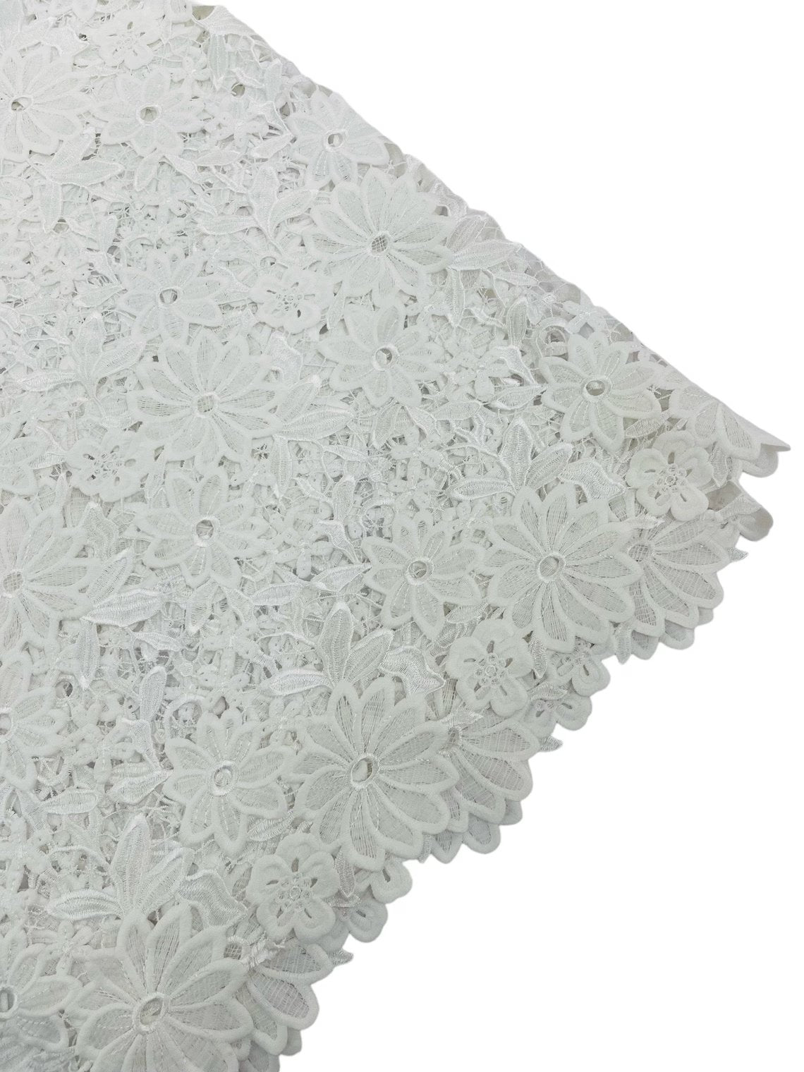 Guipure Lace Design Fabric - Off-White - Solid Floral Lace Fabric by Yard