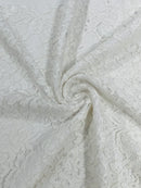 Corded Lace Fabric - Off-White - Embroidered Flower Design Lace Fabric Sold By Yard