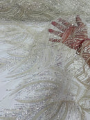 Beaded Lines Fabric - Off-White - Luxury Beads and Sequins Line Design Fabric By Yard