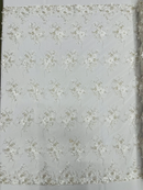 3D Flower Sequins Design - Off-White - Embroidered Pearl Sequins Floral Clusters Lace Fabric By Yard