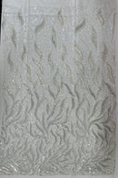 Beaded Fire Design Fabric - Off-White - Fire Flame Design Sequins and Beads on Mesh by Yard