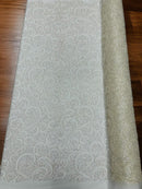 Beaded Swirl Design Fabric - Off-White - Swirl Design with Beads and Sequins on Lace by Yard