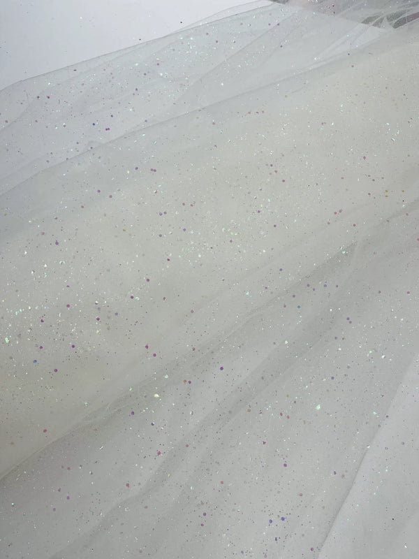 Sparkling Glitter Tulle Fabric - Off-White - Sparkling Glitter Tulle Mesh Fabric Sold By Yard