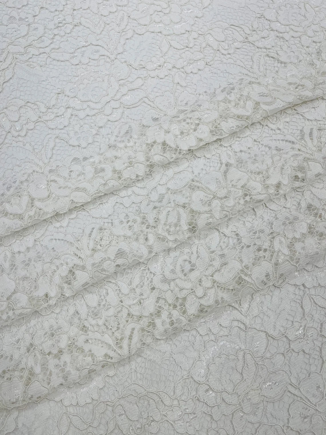 Corded Lace Fabric - Off-White - Embroidered Flower Design Lace Fabric Sold By Yard