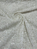 Small Beaded Flower Pearl Fabric - Off-White - Pearls and Beads Embroidered Fabric By Yard