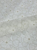 3D Tulle Floral Fabric - Off-White - Flowers Made on Mesh with Small Pearls and Beads Sold By Yard