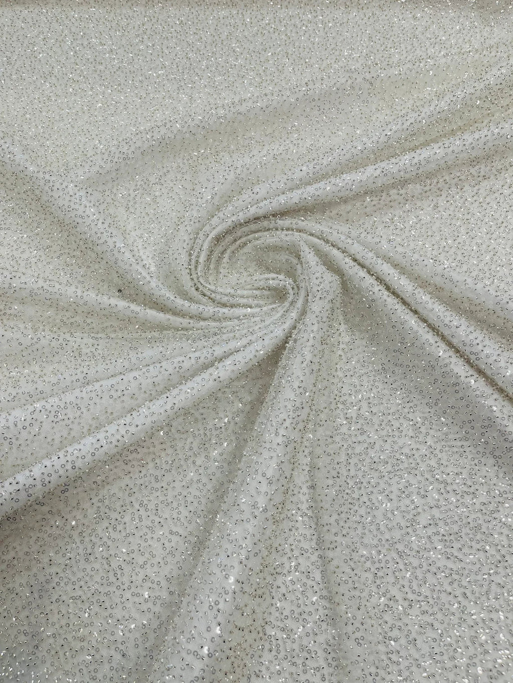 3D Beaded Lace Fabric - Off-White - Heavy Embroidery Handmade Lace, Beaded Fabric By Yard