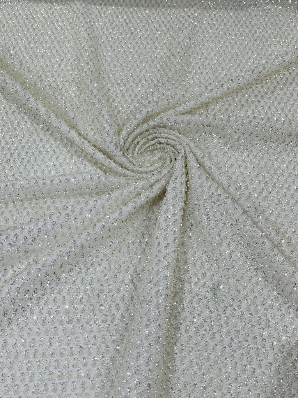 Beaded Glitter Tulle Fabric - Off-White - 60" Wide Shiny Glitter Mesh Fabric Sold By The Yard