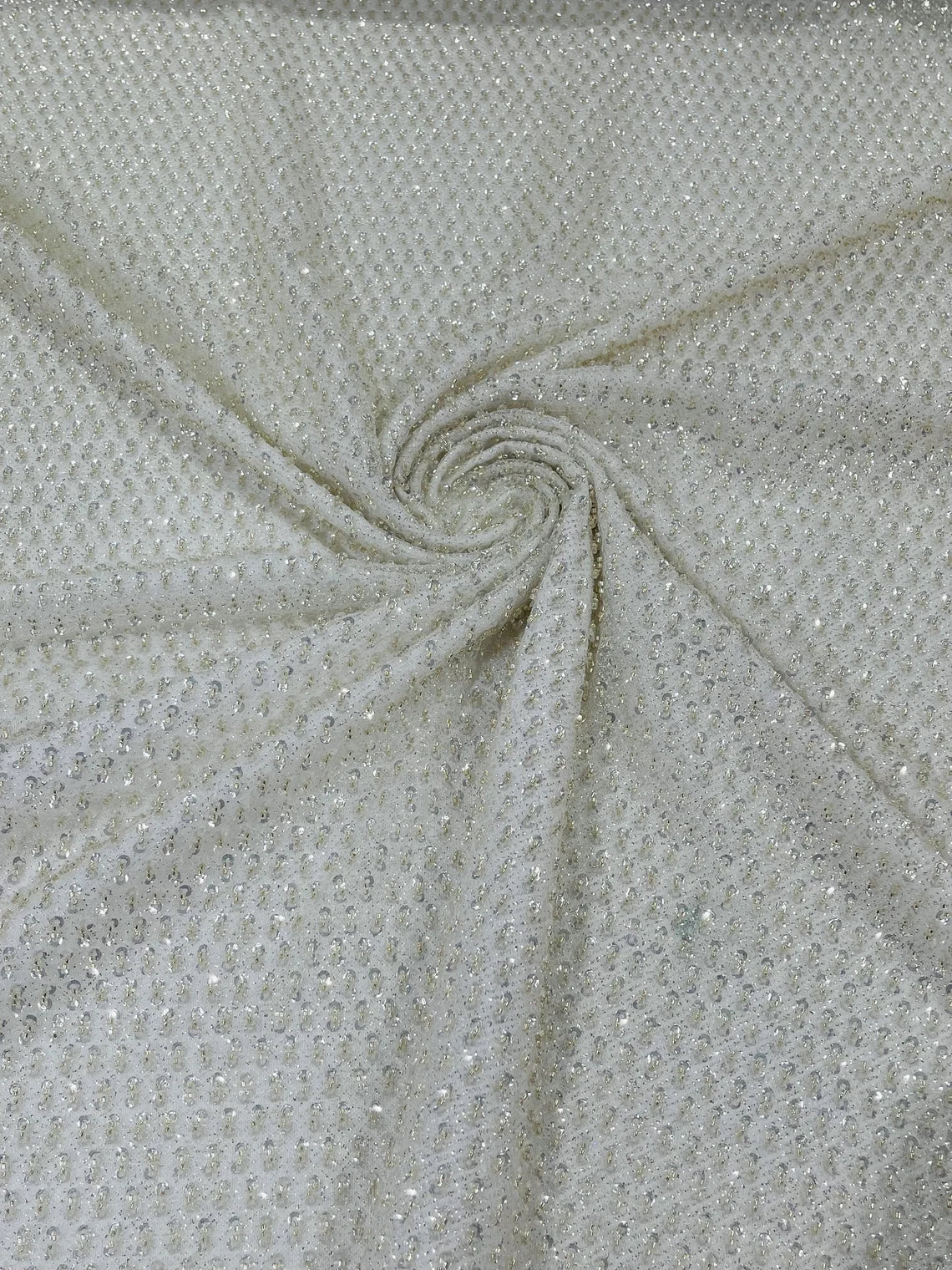 Beaded Glitter Tulle Fabric - Off-White - 60" Wide Shiny Glitter Mesh Fabric Sold By The Yard
