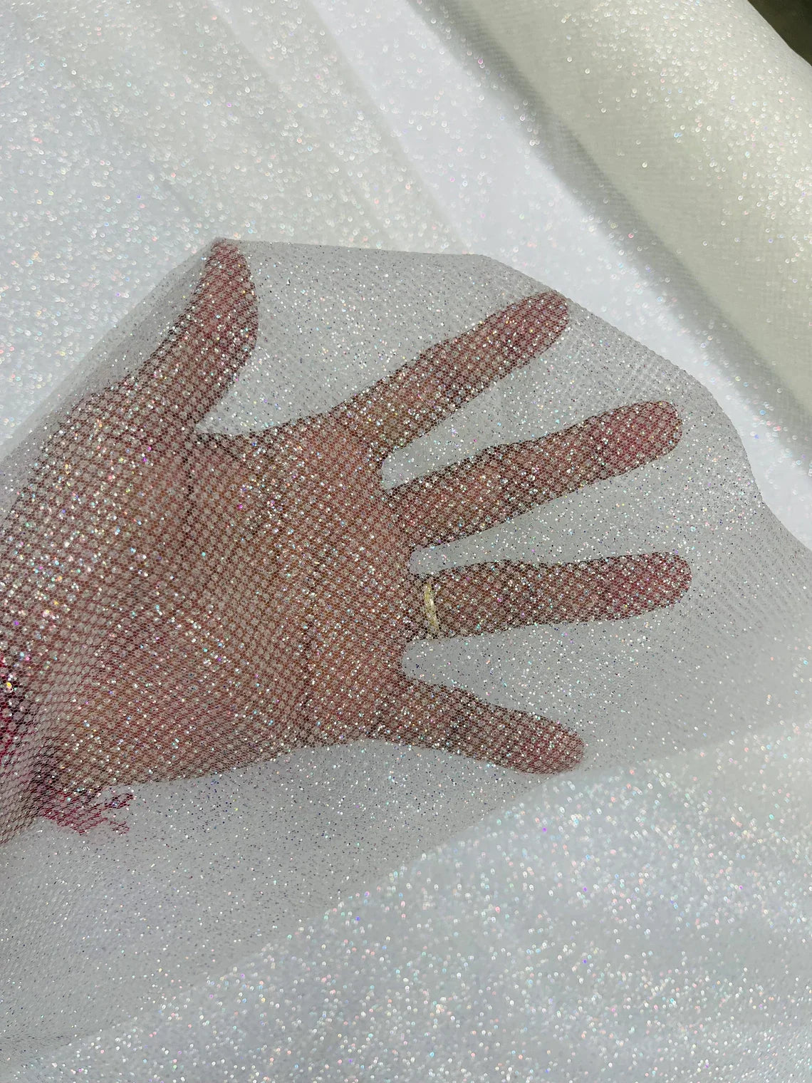 Shimmer Glitter Mesh Fabric - Off-White - Shiny Glitter Dots Design on ...