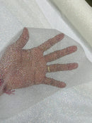 Shimmer Glitter Mesh Fabric - Off-White - Shiny Glitter Dots Design on Lace Mesh Sold By Yard