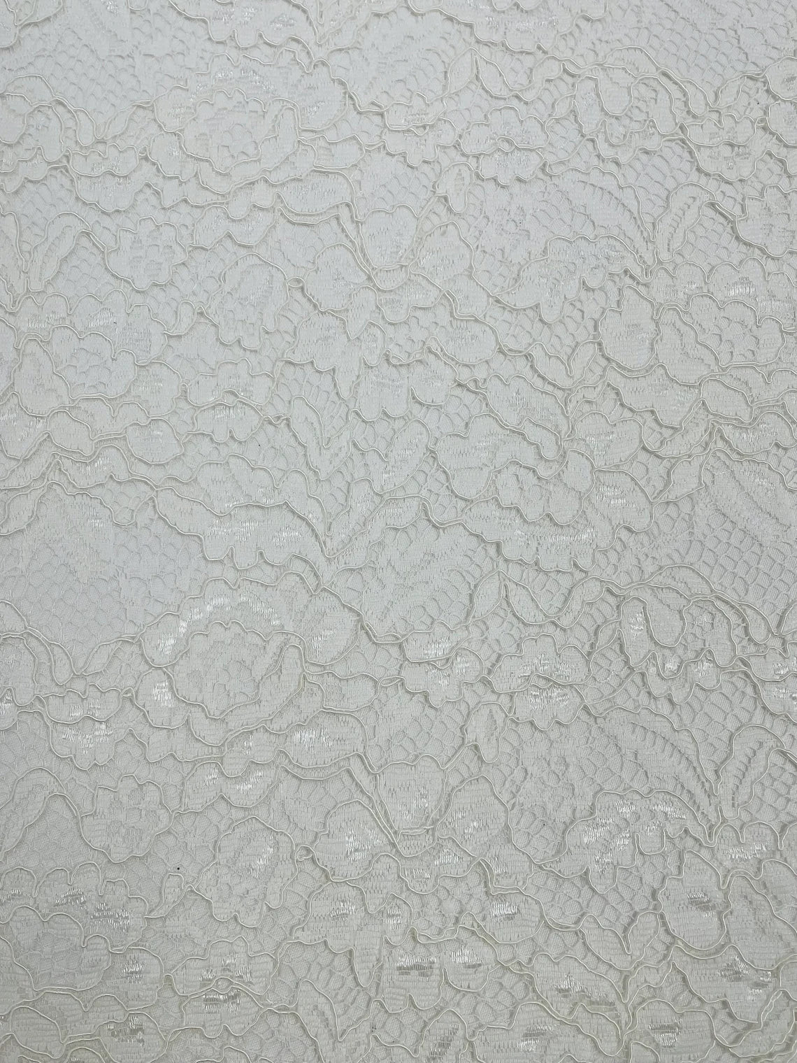 Corded Lace Fabric - Off-White - Embroidered Flower Design Lace Fabric Sold By Yard