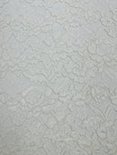 Corded Lace Fabric - Off-White - Embroidered Flower Design Lace Fabric Sold By Yard