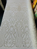 Beaded Fashion Design Fabric - Off-White - Beaded Embroidered Damask Style Fabric on Mesh By Yard